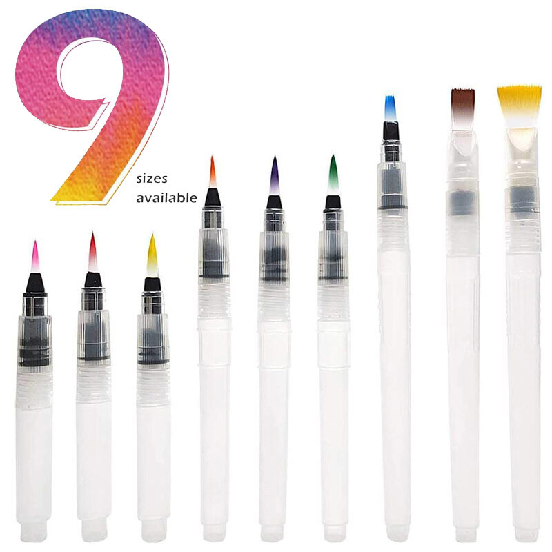 3/9Pcs พู่กันสีน้ำปากกาชุด Super ใช้งานง่ายและเติมน้ำดินสอสี Aqua แปรงปากกาสำหรับผู้เริ่มต้นเด็ก