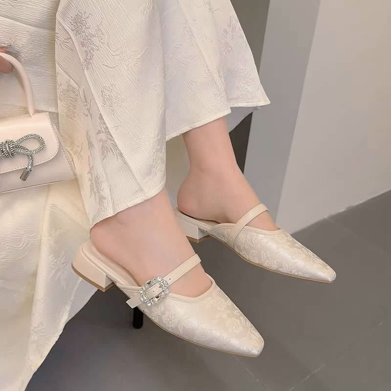 Desainer musim semi musim panas wanita sandal Mules mode elegan Slip On Singbacks sepatu selop wanita nyaman gaun flat Sandalias