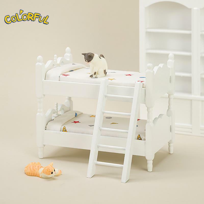 Dollhouse Accessories Micro Scene Furniture Model DIY Decoration Burr-free Small Miniature Wooden Bunk Bed Kids Toy