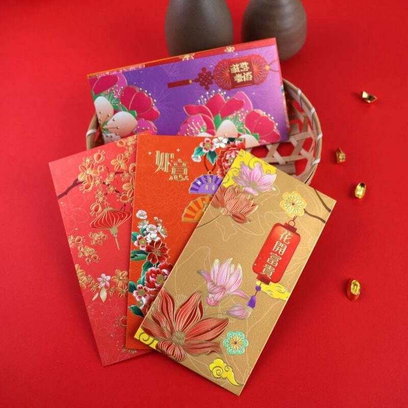 Enveloppe rouge de dragon chinois, fournitures de papeterie, décorations du nouvel an, sac d'argent porte-bonheur, invitation de fête, 14-bao, ensemble de 6 pièces