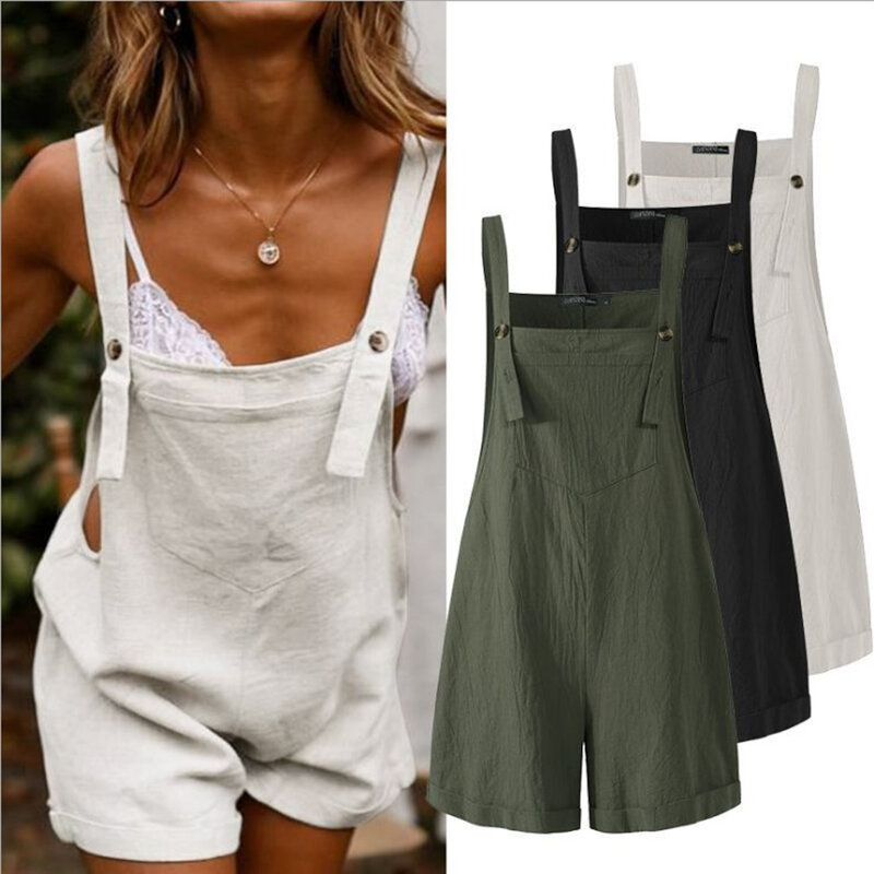 Women Jumpsuit Loose Style Overalls Boho Solid Color Square Collar Playsuits Sleeveless Rompers Summer Casual Clothes