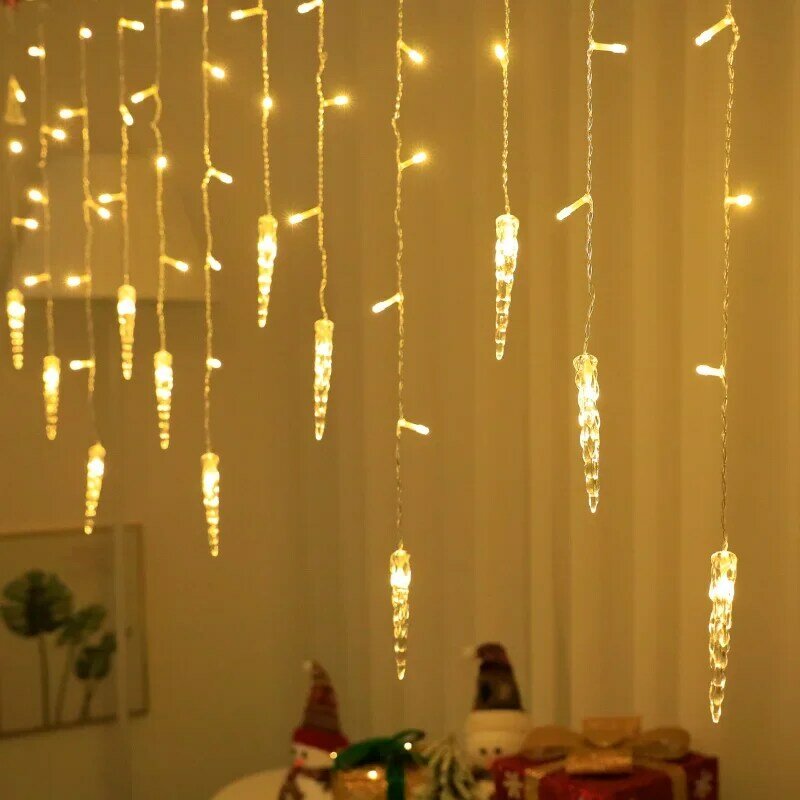 Rideau Lumineux LED en Forme de Flocons de Neige, Pilier de Glace, Cascade de 3m, pour Maison, Jardin, Terrasse, Décoration de Noël, 2024