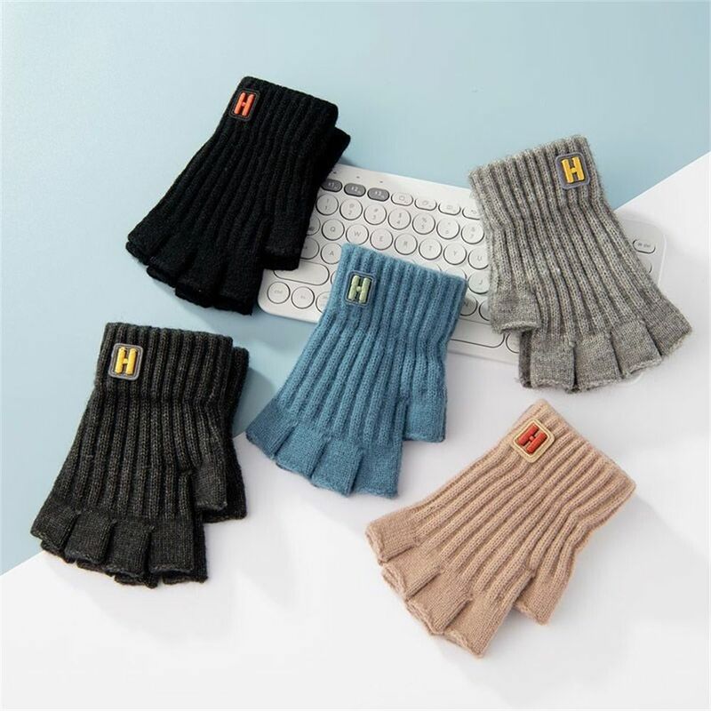Knitted Fingerless Gloves Daily Thick Elastic Half Finger Gloves Warm Windproof Driving Gloves Writting Office