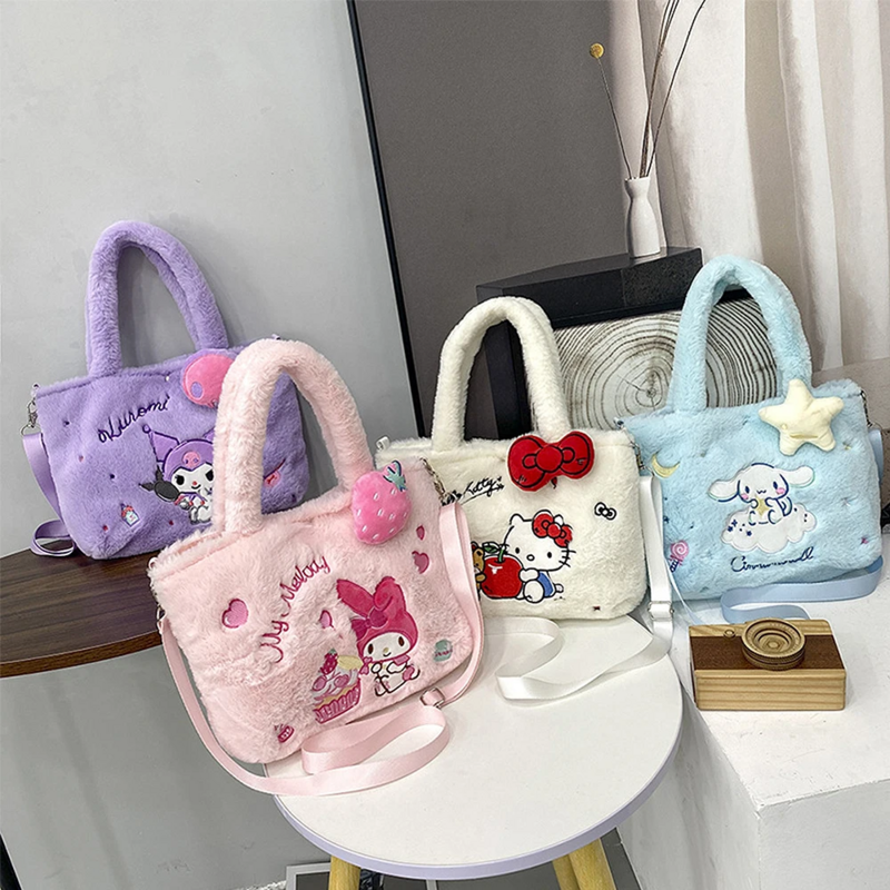 Sanrio Hello Kitty peluche Bag Kawaii Kuromi My Melody Cute Cartoon Anime Handbag Cinnamoroll Storage Tote Bags donna ragazza regali