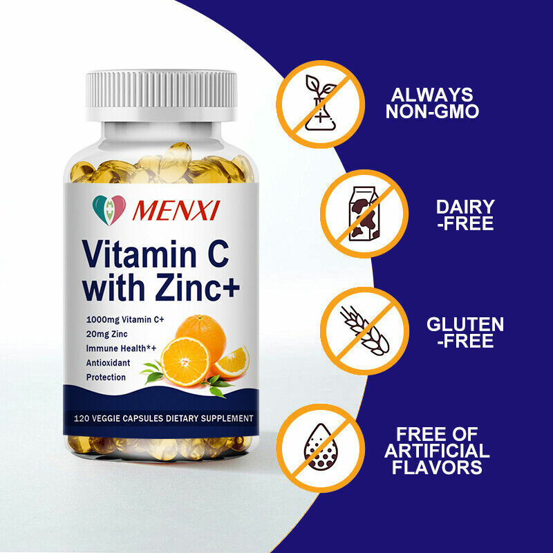 10/60/120PCS Vitamin C Capsules 1000Mg with Zinc Powerful Immune Support Antioxident