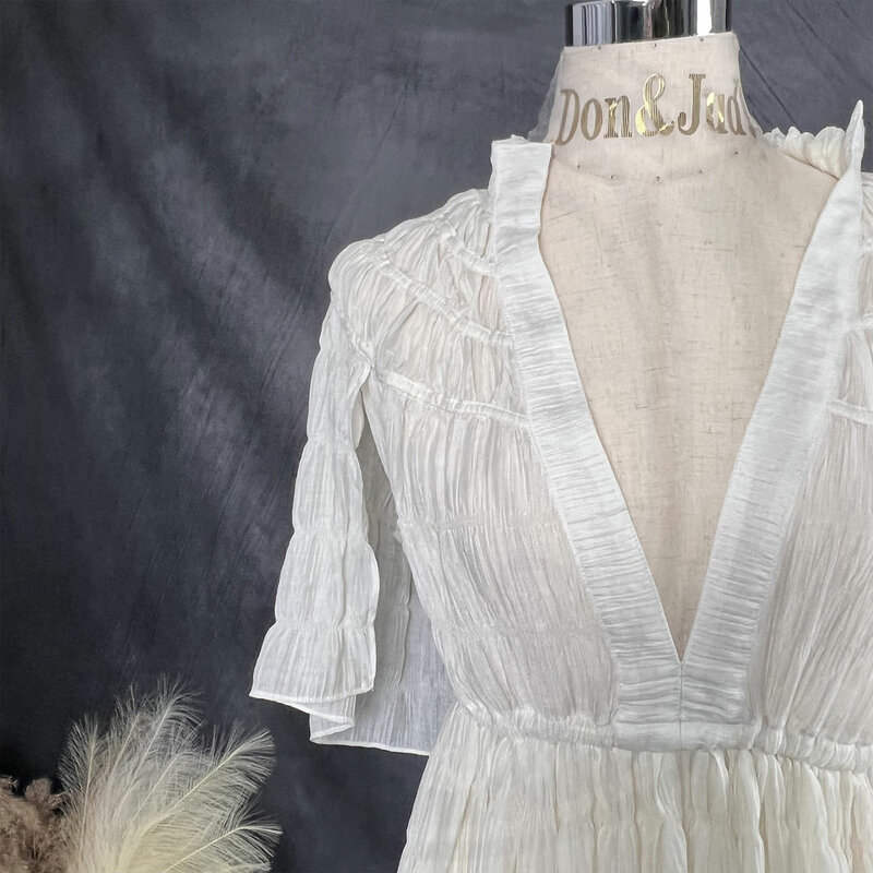 Don & Judy weiße Hochzeit Umstands kleid Sommerfest Abendkleid Umhang Plissee Chiffon elegante Braut Schwangerschaft Fotoshooting Kleider