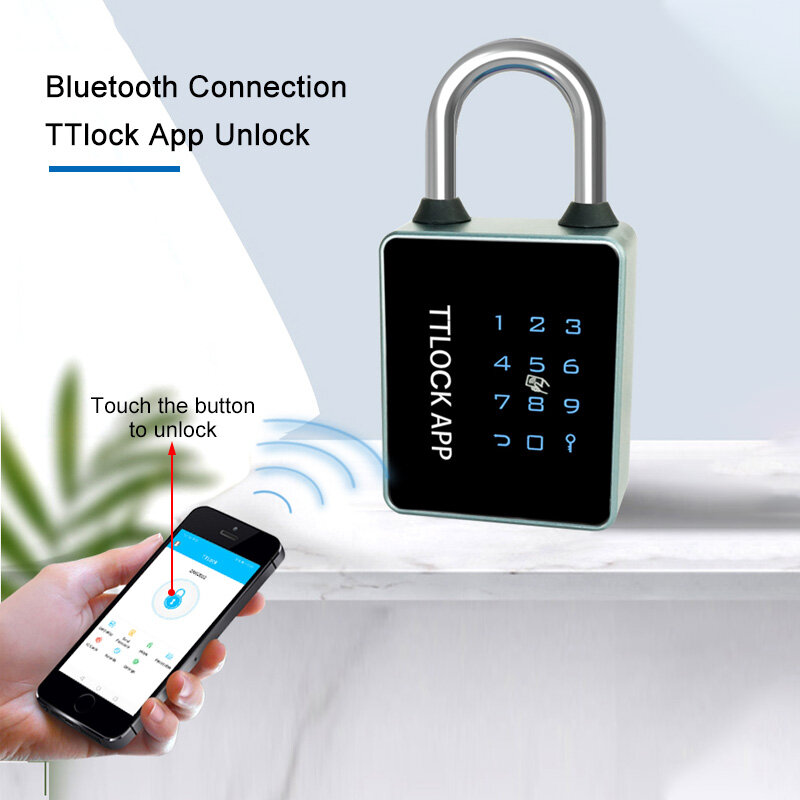 Waterproof TTlock App Password Key NFC M1 Card USB Rechargeable Digital Smart Padlock Bluetooth Support 4 Ways Unlock