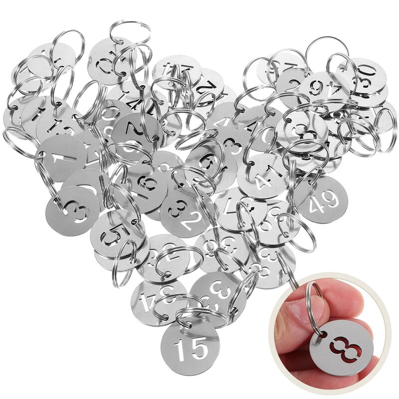 50 Pcs Stainless Steel Number Plate Tags for Luggage Coat Metal Key with Labels Portable
