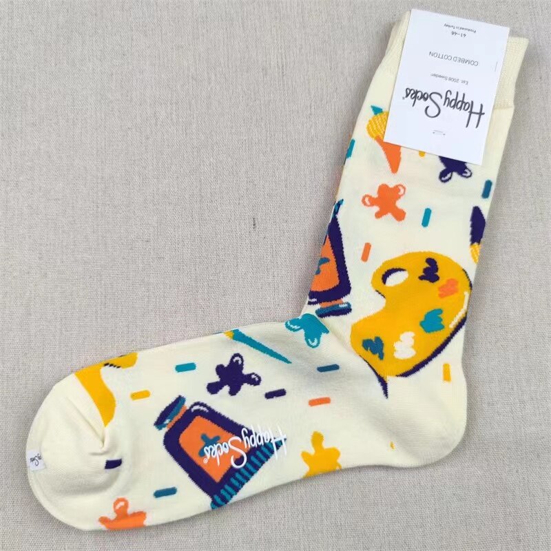 Happy Socks calzini da uomo traspirazione dell'umidità sudore quattro stagioni calzini sportivi classici in puro cotone calzini a tubo medio