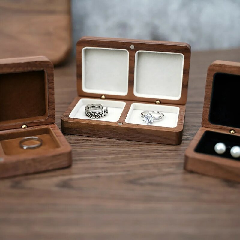 Caja cuadrada de madera para joyería, embalaje de regalo, almacenamiento de cuentas, anillo de boda