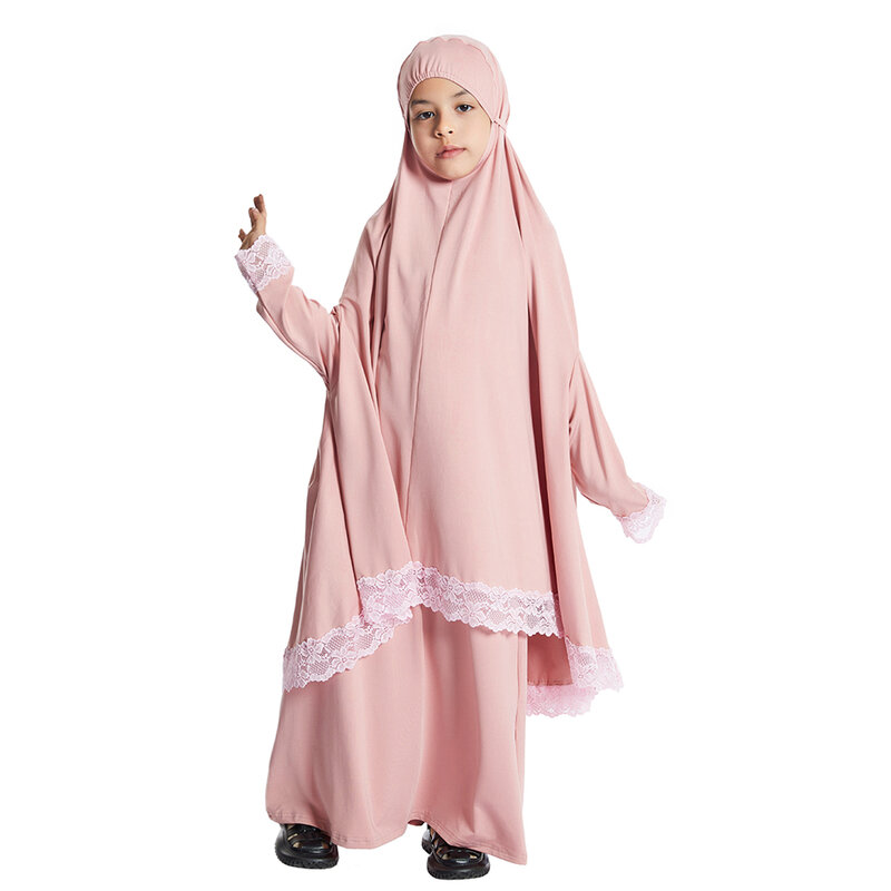 Lebaran berkerudung Muslim anak gaun jilbab doa, jubah garmen gamis anak perempuan rok Khimar Cover penuh pakaian Ramadan Islam