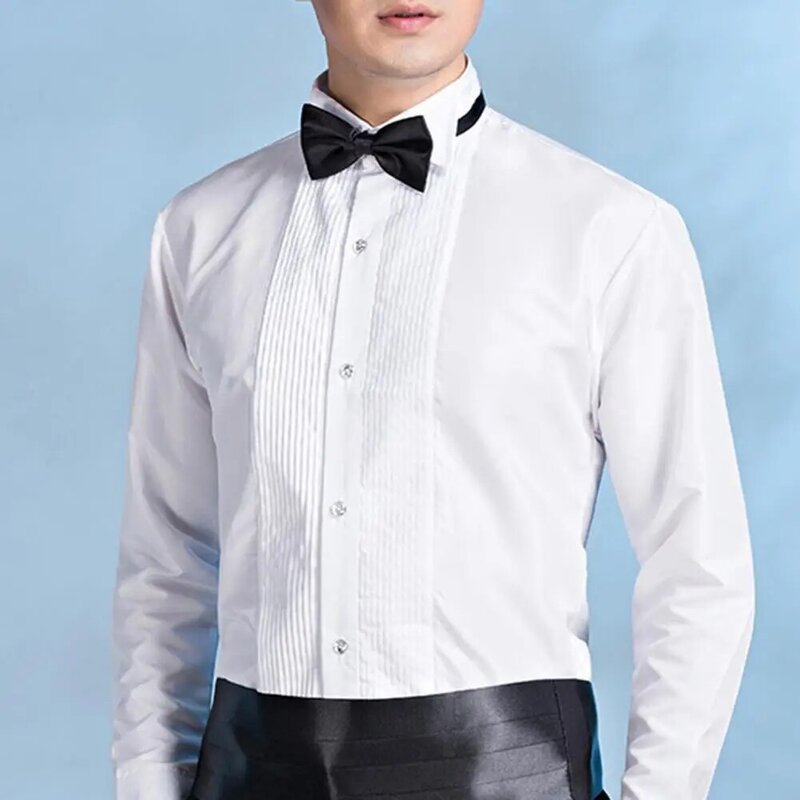 Рубашка мужская деловая с воротником с крыльями, Элегантная сорочка с длинными рукавами для официального офиса, свадьбы, вечеринки для жениха