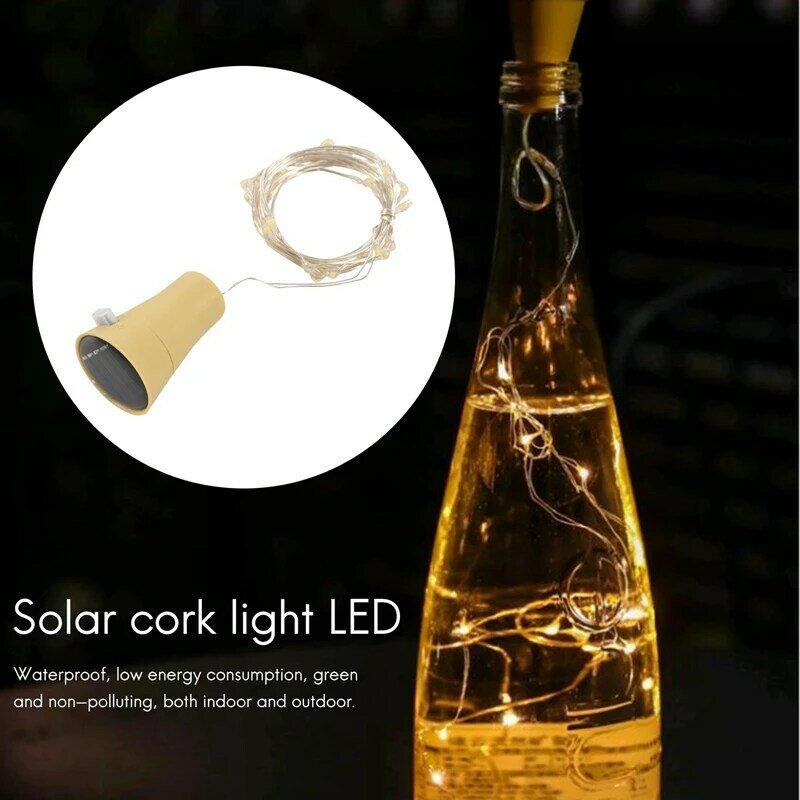 Guirnalda de luces LED con forma de corcho, lámpara Solar de 2M con 20 luces LED para botella de vino, 1 piezas, para regalo de celebración de fiesta