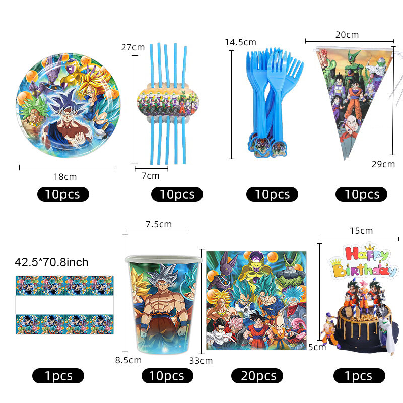 Le decorazioni della festa di compleanno della palla dragata Anime includono il piatto della tazza di carta tovagliolo Cake Topper per le forniture per feste per bambini Baby Shower