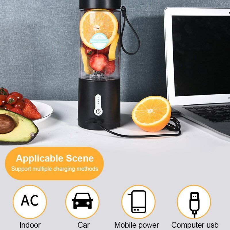 530ML Powerful Portable Blender for Smoothies Shakes USB Rechargeable Food Processor Fruit Mixer Machine Mini Juicer Blender Cup