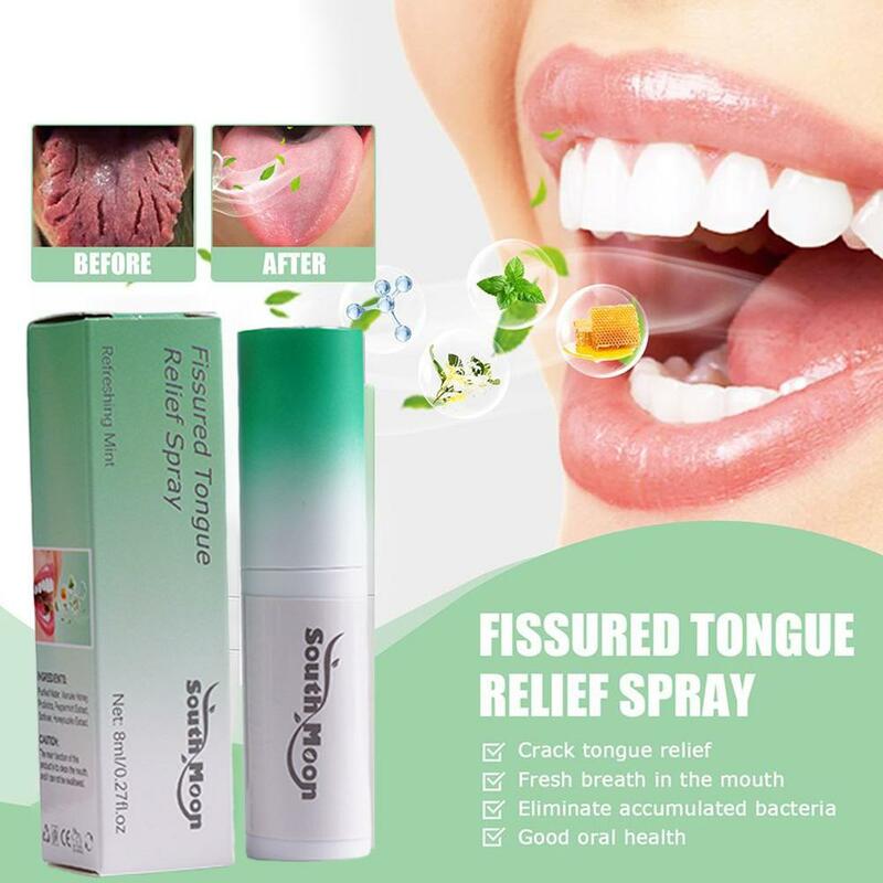 Espray para alivio de la lengua fisured, tratamiento de la lengua agrietada, espray Oral de olor fresco, respiración bucal, halatosis, elimina el cuidado, M3I7, 8ml