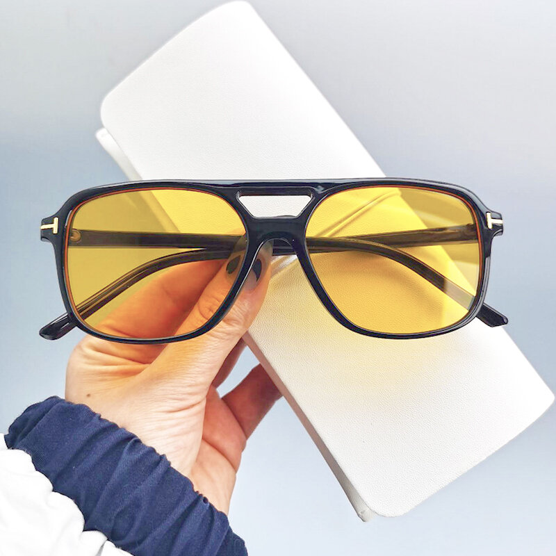 Gafas De sol Vintage para hombre y mujer, lentes De sol con decoración amarilla, De tendencia, De alta calidad, con UV400, 2024