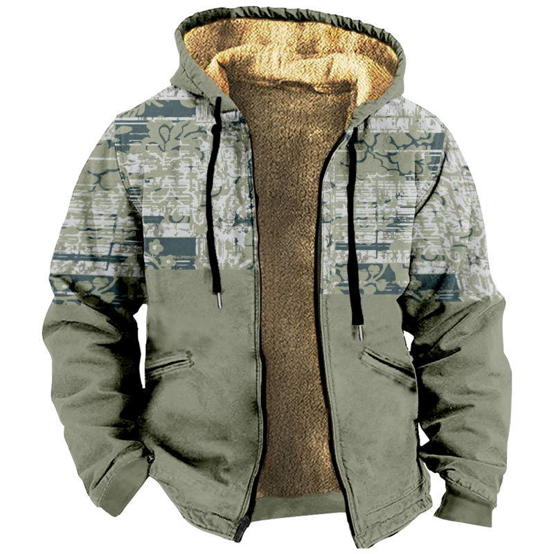 Sudadera con capucha con cremallera y estampado de elementos tribales para hombre, abrigo de invierno grueso de manga larga, chaqueta de calle con estampado 3D, C08