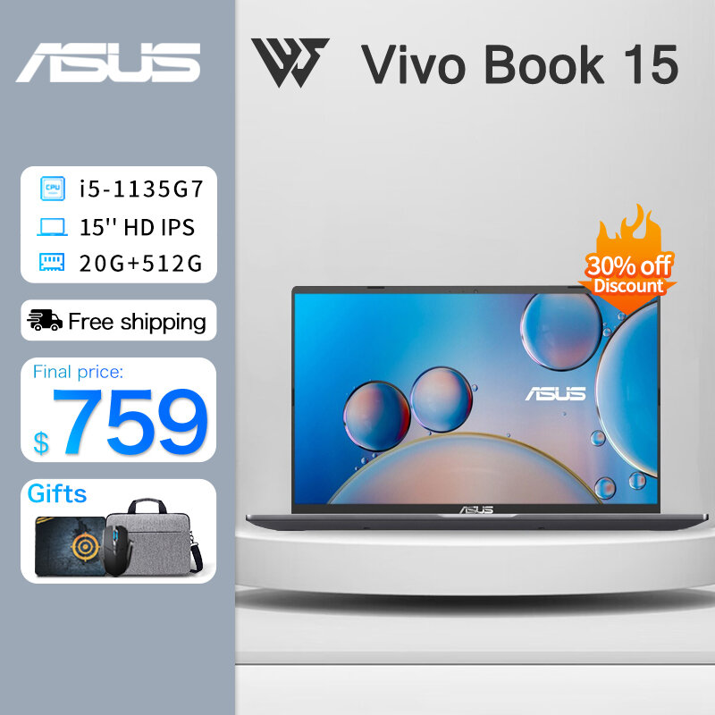 الكمبيوتر المحمول ASUS VivoBook15/360 المكتبي Intel Corei5 1135G7/Celeron N4500/Pentium N5030 4G/8G/20G RAM 256G/512G SSD نحيف