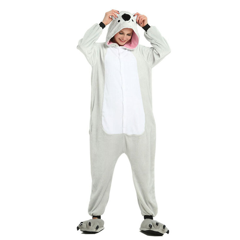 Kawaii zwierzęca Panda słoń flanelowa ciepła jednoczęściowa piżama kreskówka przebranie na karnawał kombinezon nocna koszula nocna odzież domowa
