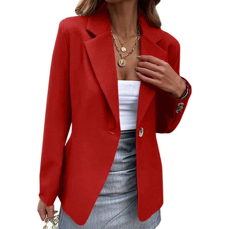 女性のカジュアルな長袖ワンボタンスーツジャケット、単色