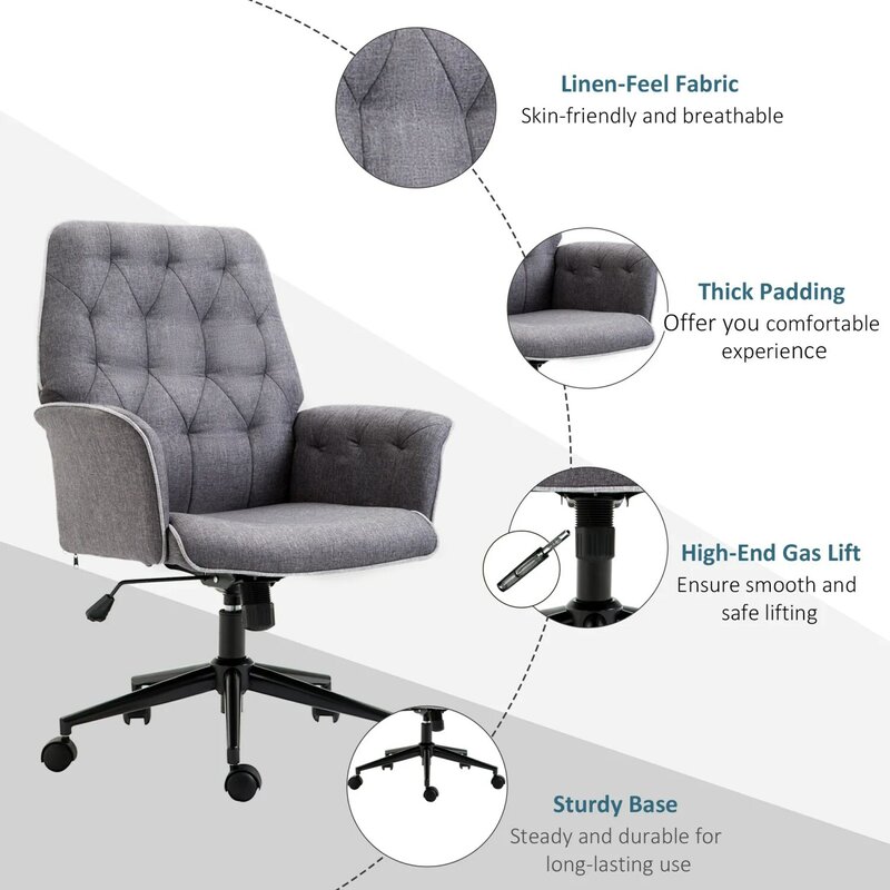 Chaise de bureau moderne en lin avec design capitonné, chaise de bureau luxueuse, réglable pour un confort ultime, recommandée