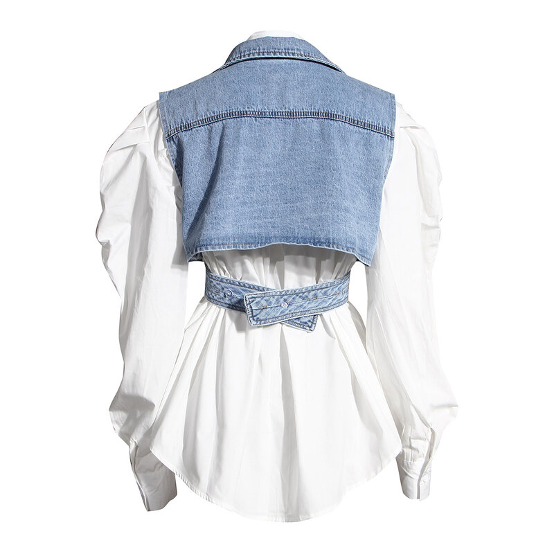 Jeansowe damskie garnitury 2-częściowa koszula + kamizelka wiosenna formalna biurowa dama codzienna moda odzież do pracy dziewczyna płaszcz sukienka na studniówkę