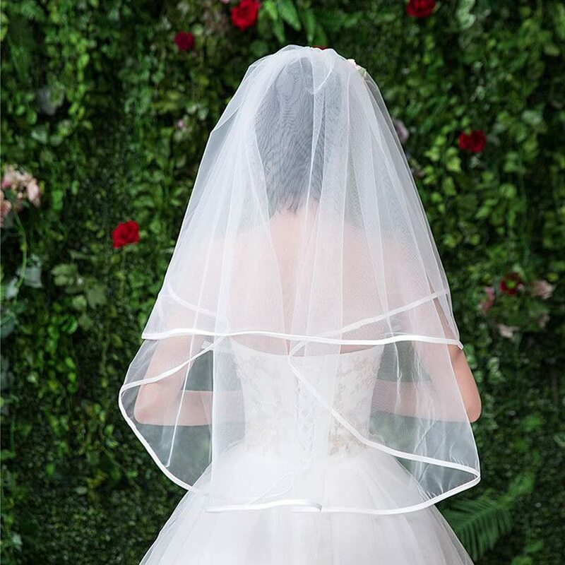 Voile de mariage court simple pour patients, voile en tulle blanc ivoire avec peigne pour les mariées, la douche, l'enterrement de vie de jeune fille, femmes, V64.