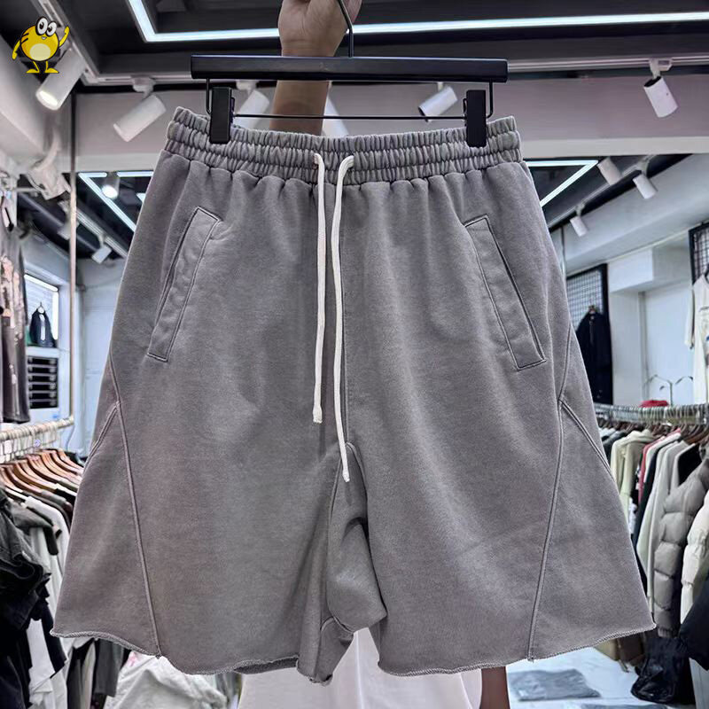 New Top Quality Loose Casual Grey Shorts Summer Men Woman Simple Splice Joggers Drawstring Breeches