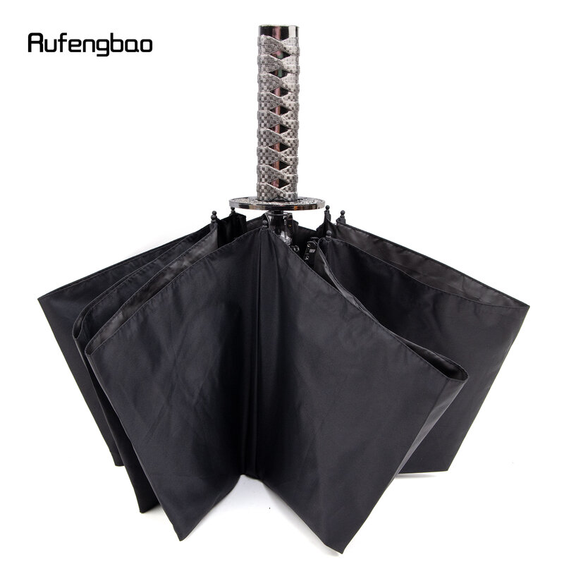 مظلة الساموراي الفضية للرجال والنساء ، مظلة أوتوماتيكية ، قابلة للطي ، حماية من أشعة فوق بنفسجية ، مقاومة للرياح ، أيام مشمسة وممطرة ، 8 عظام
