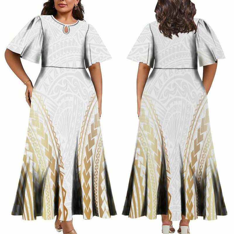 Letnia polinezyjska sukienka damska rozkloszowana z krótkim rękawem bufiasta spódnica dopasowana długa spódnica sukienka taneczna sukienka świąteczna bankietowa 2024
