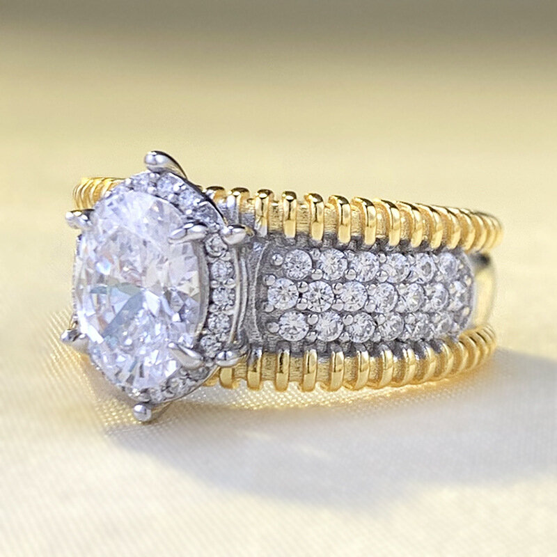 2024 S925 cincin perak Plating dibagi emas 6*8 Oval emas Plating untuk kekayaan, High end Fashion cincin untuk wanita