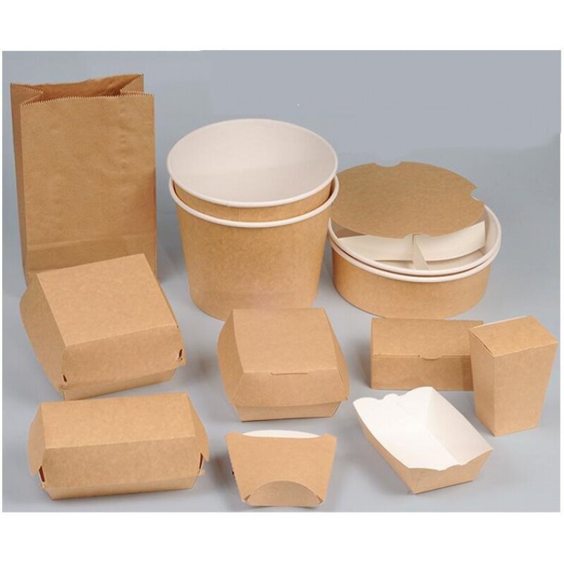 クラフト紙ハンバーガーパッケージボックス、安価、リサイクル可能、カスタム製品、ロゴ