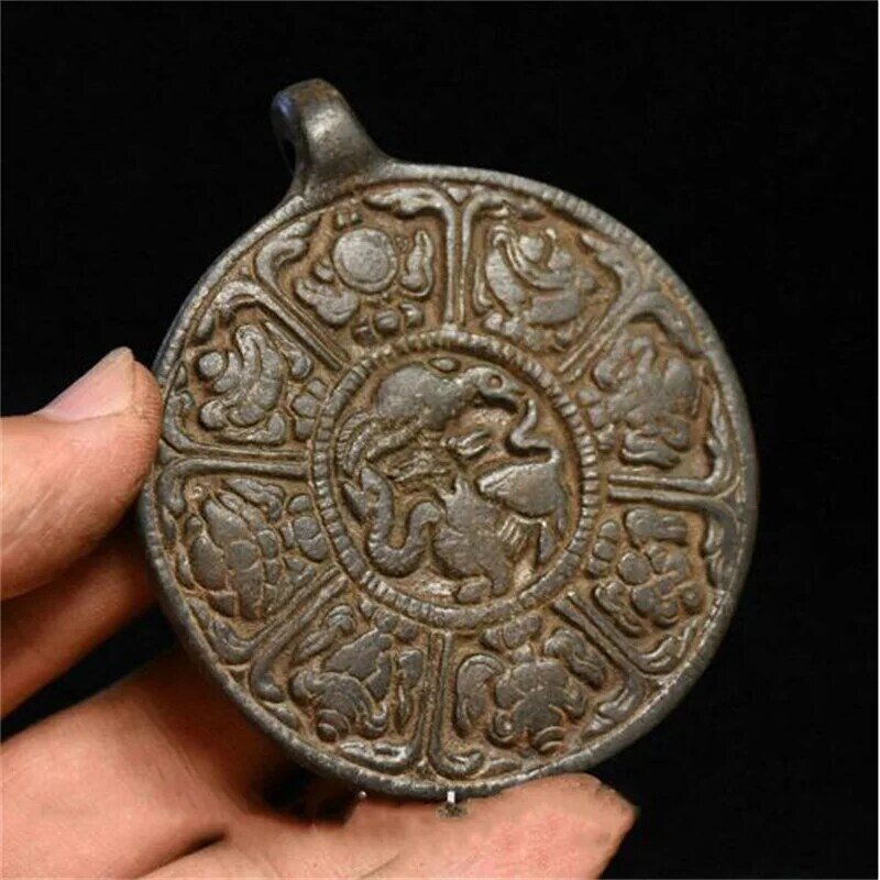 Sammeln Old Tibet Buddhismus Bronze Acht gundstigen Symbole Statue Amulett anhmisser hauser zubehr Figuren Sammlung