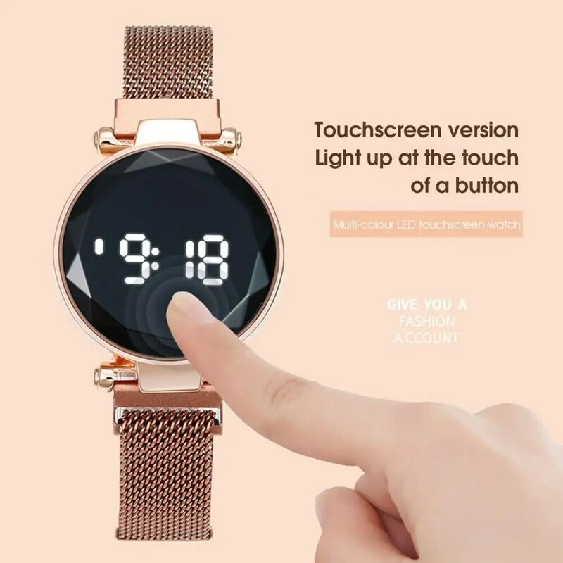 Relógio de pulso LED Touch Screen feminino, relógio feminino, mostrador redondo, luz noturna, eletrônico, marca de luxo