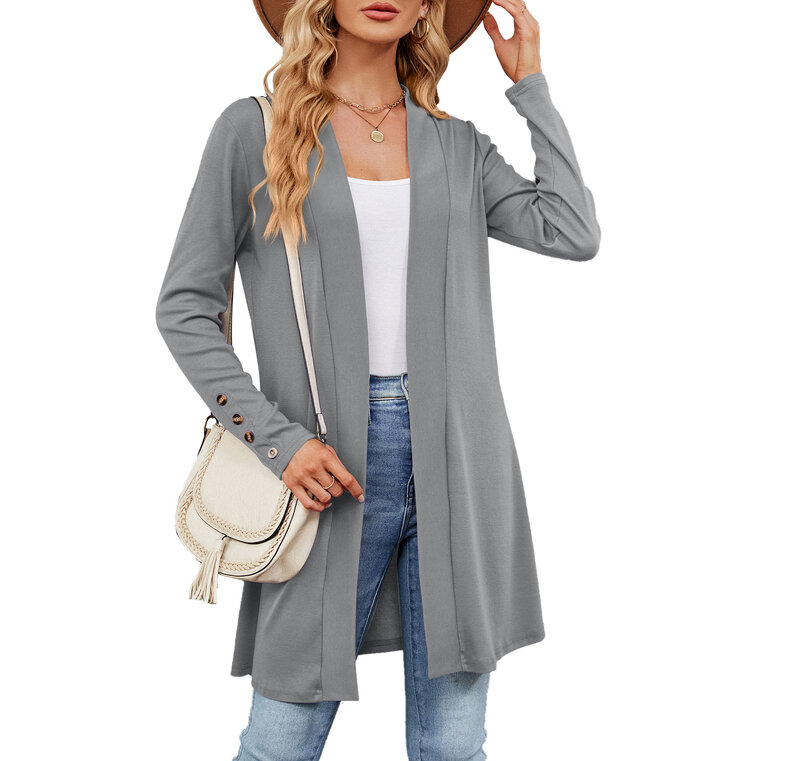 Jacket for Women 2023 Autumn and Winter New Solid Color Buttons Loose Long-sleeved Cardigan Knitted Jacket