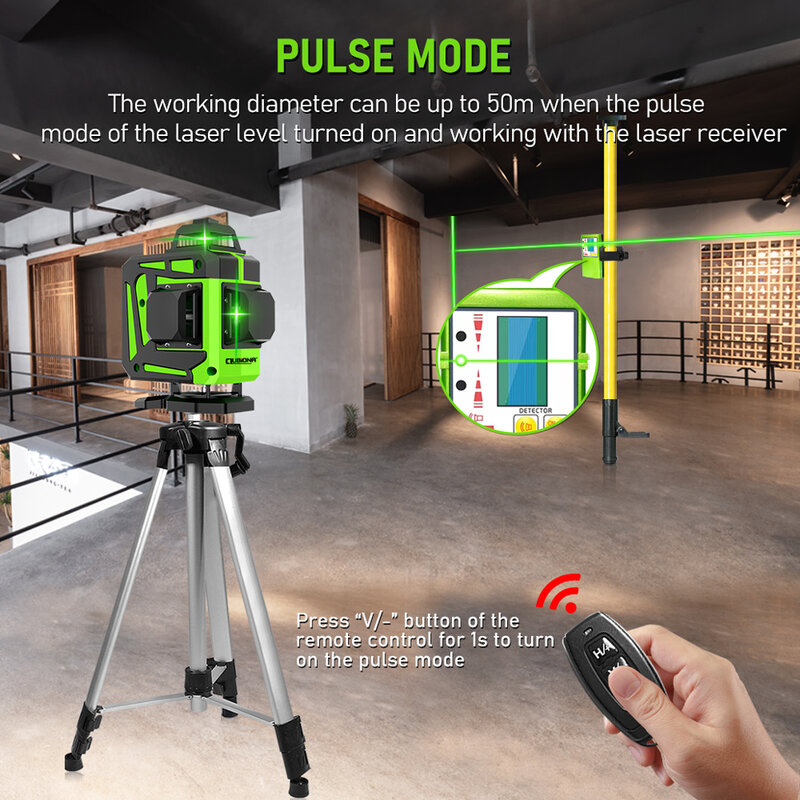 Clubiona-Nivel láser, herramienta de nivelación de 16/12 líneas y luz verde, nivelado automático, 360 Horizontal y Vertical, Rayo Verde de gran potencia