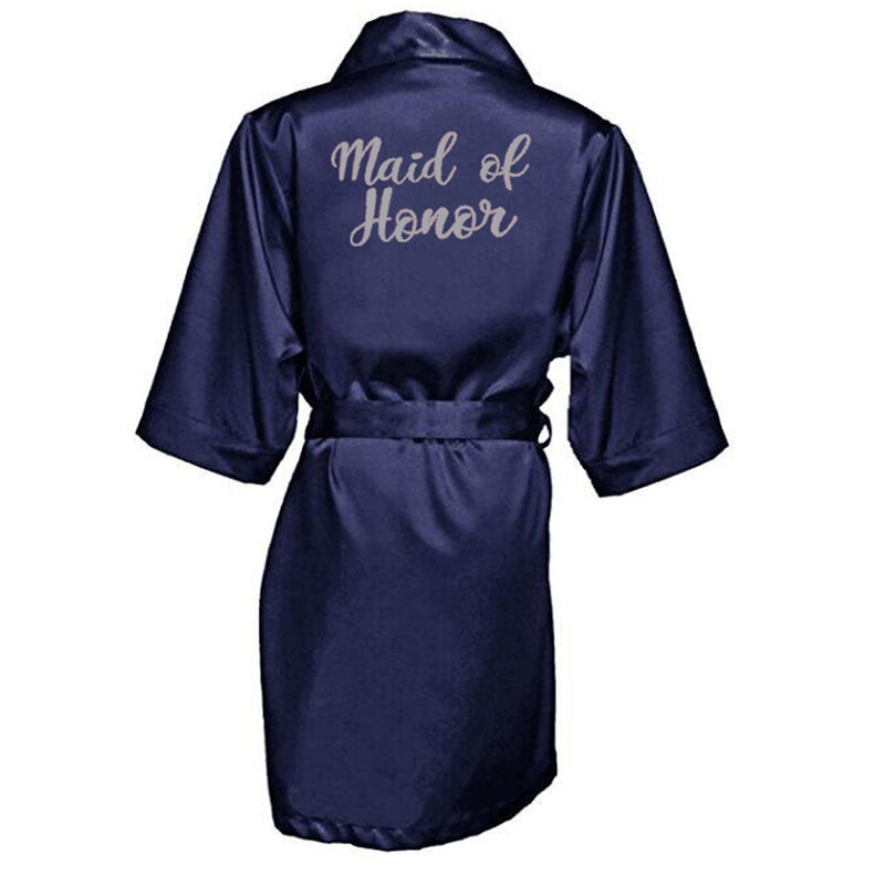 Темно-синий халат, кимоно, атласная пижама, Свадебный халат, женский халат для матери невесты SP004