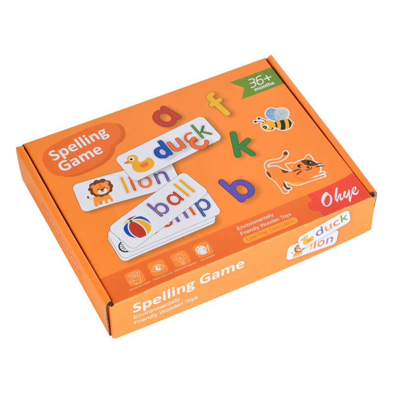 26 cartes de l'alphabet anglais, exercices d'orthographe, Puzzle 3D, jeux de mémoire, jouet éducatif en bois coloré pour enfants