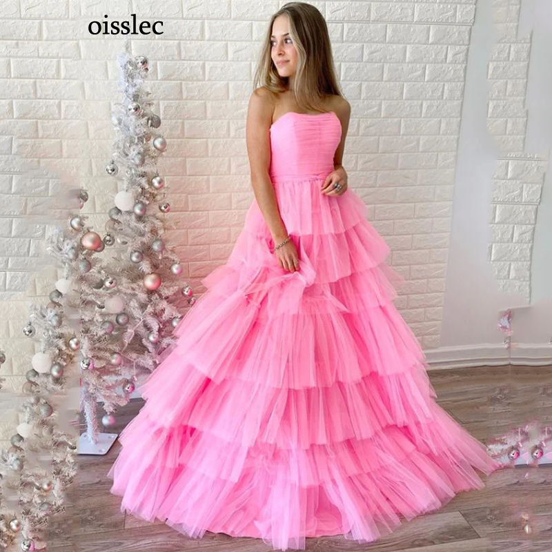 Osisec-エレガントなチュールのイブニングドレス,ストラップレス,セレブのパーティードレス,カスタマイズされたエレガントなドレス
