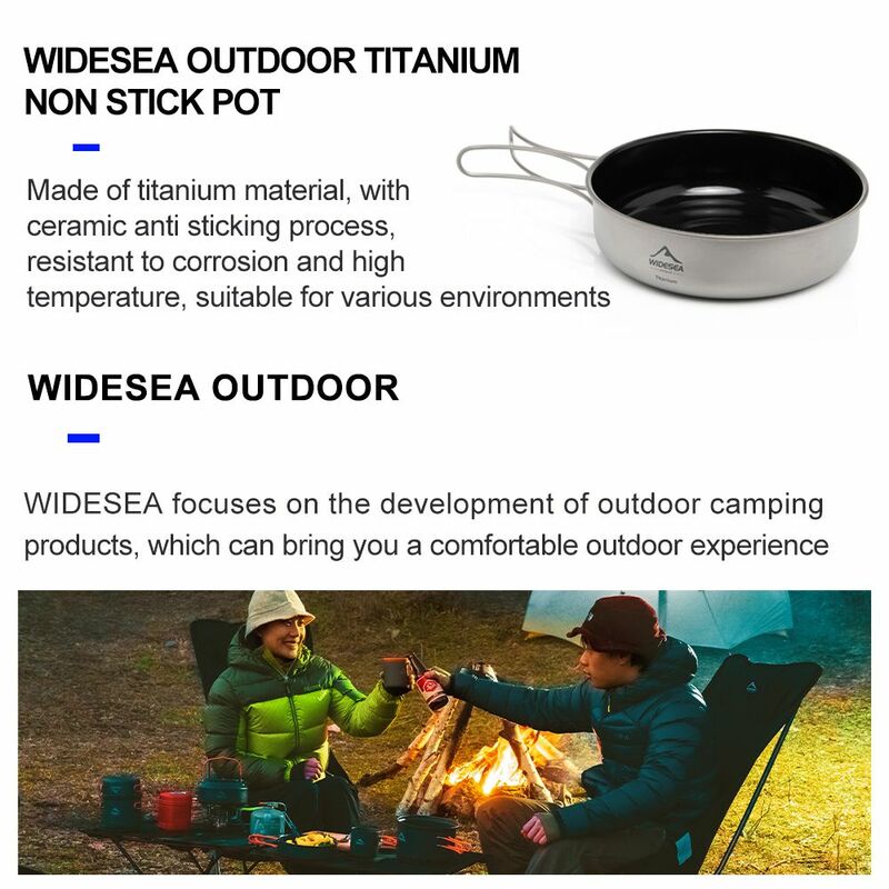 Widesea 캠핑 식기 티타늄 조리기구 세트, 관광 가마솥 야외 요리 냄비, 프라이팬, 피크닉 주방, 하이킹 트레킹