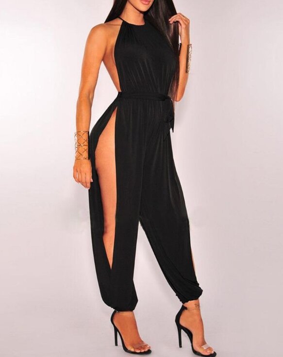 Urban Style for Women's Jumpsuit 2024 Spring Summer Sleeveless Solid Color Sexy V-Neck Basic Daily Hign Waist Split Jumpsuit