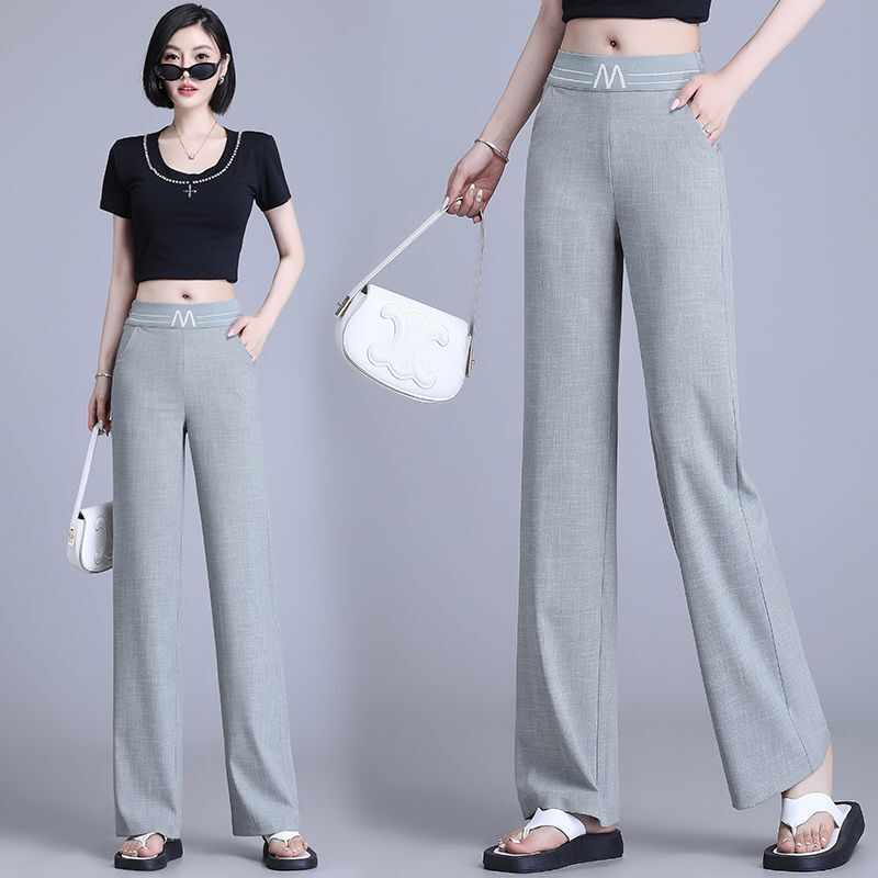 Summer Thin Comfortable Wide Leg Pants Casual Ladies Solid Color Office Lady New Fashion Pocket Trend Straight Women's Clothing