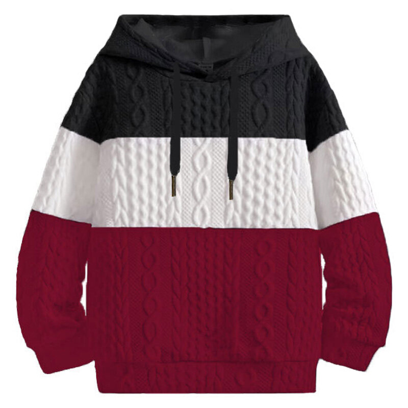 Sweater pria, Pullover musim semi musim gugur kasual lengan panjang berkerudung Sweater rajut kontras pria Pullover hoodie pakaian rajut
