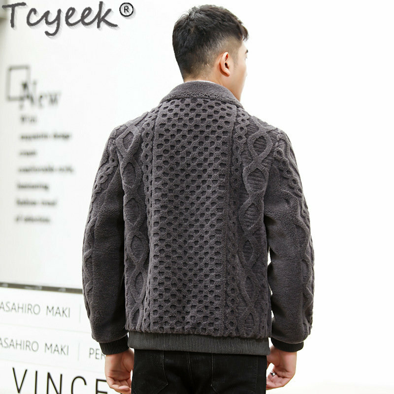 Tcyeek-メンズ羊毛刈り機コート,短いウールのジャケット,ファッショナブルな本物の毛皮のコート,スリムなホーク,2023 lm