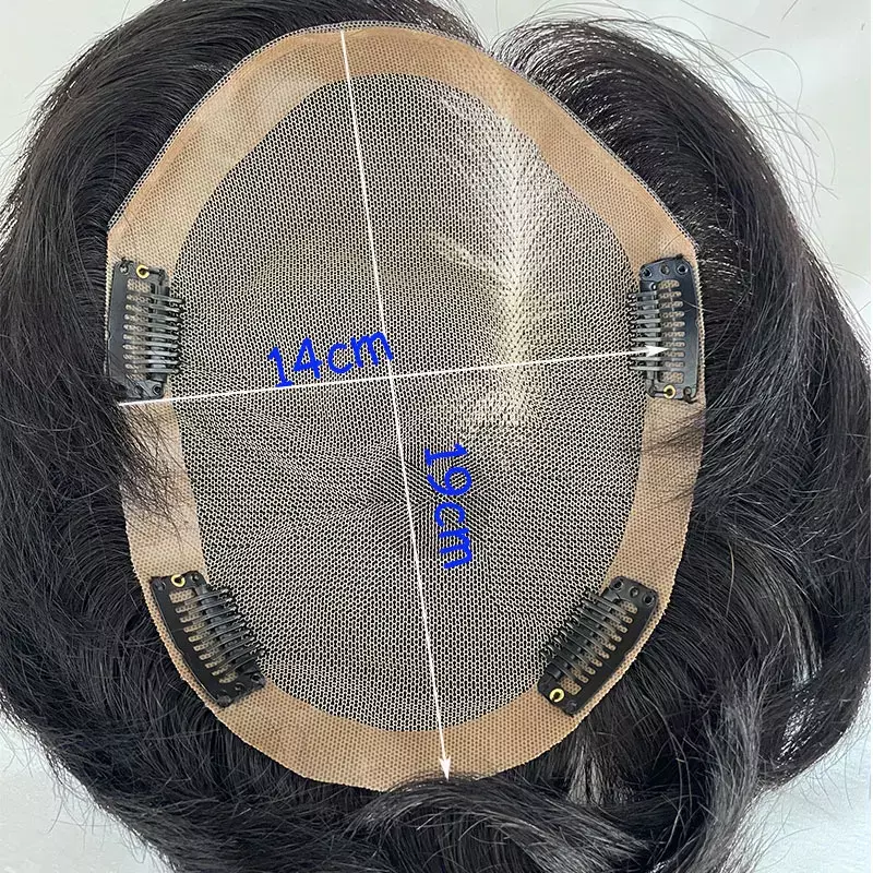 Men's Hair System 100%Human Hair Toupee Swiss Lace Toupee For Men With NPU Around Clip In System Toupee 1B Color Hair Piece