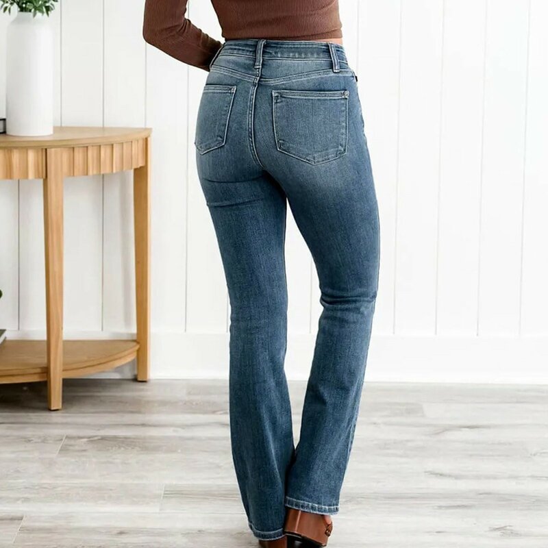 Women's Fashion Large Size Loose High Elastic Slim Fitting Micro-Flared Jeans Pants Stretchy Classic Casual Denim For Women