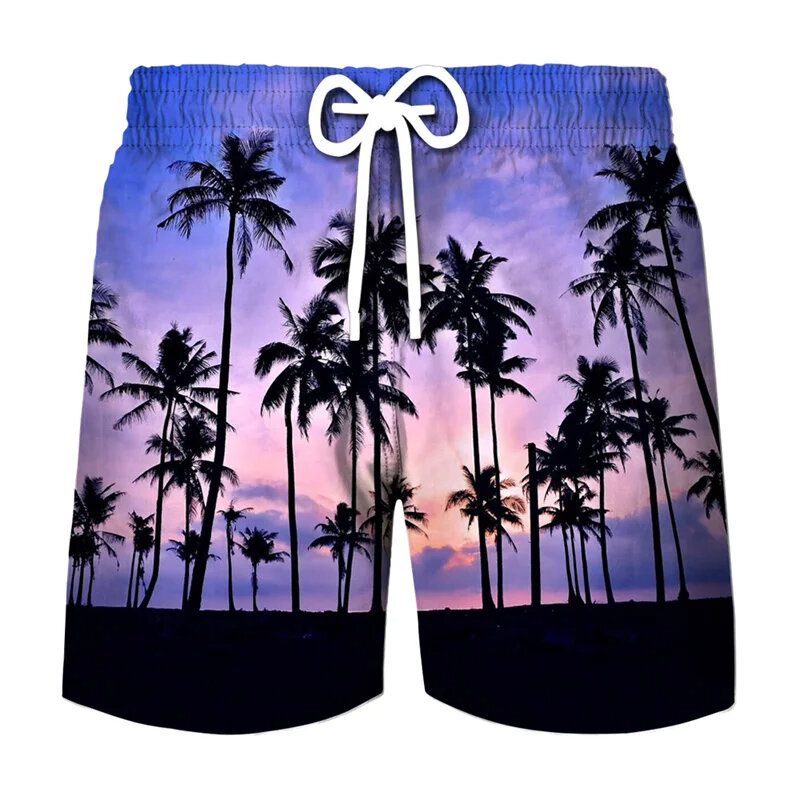 Hawaii Kokosnuss baum 3d gedruckt kurze Hosen natürliche Landschaft Sonnen untergang Grafik Stämme Mode Surfen Urlaub Männer Strand kurze Stämme