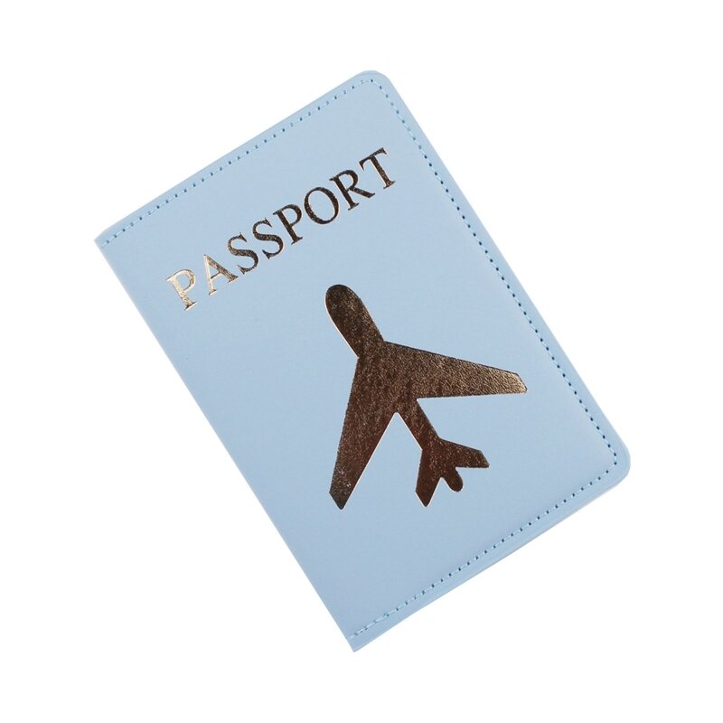 Funda para pasaporte viaje negocios, estampado en caliente, avión, cuero imitación, billetera delgada, tarjeta para
