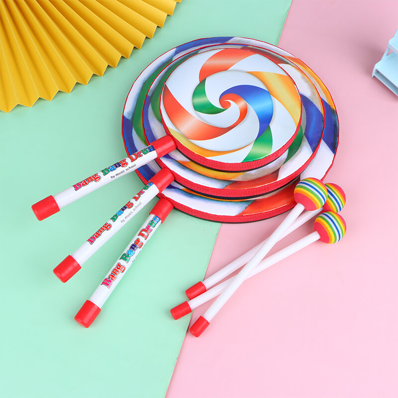 Instrumen perkusi Drum tangan Lollipop, alat peraga dansa warna-warni 6 inci 8 inci 10 inci